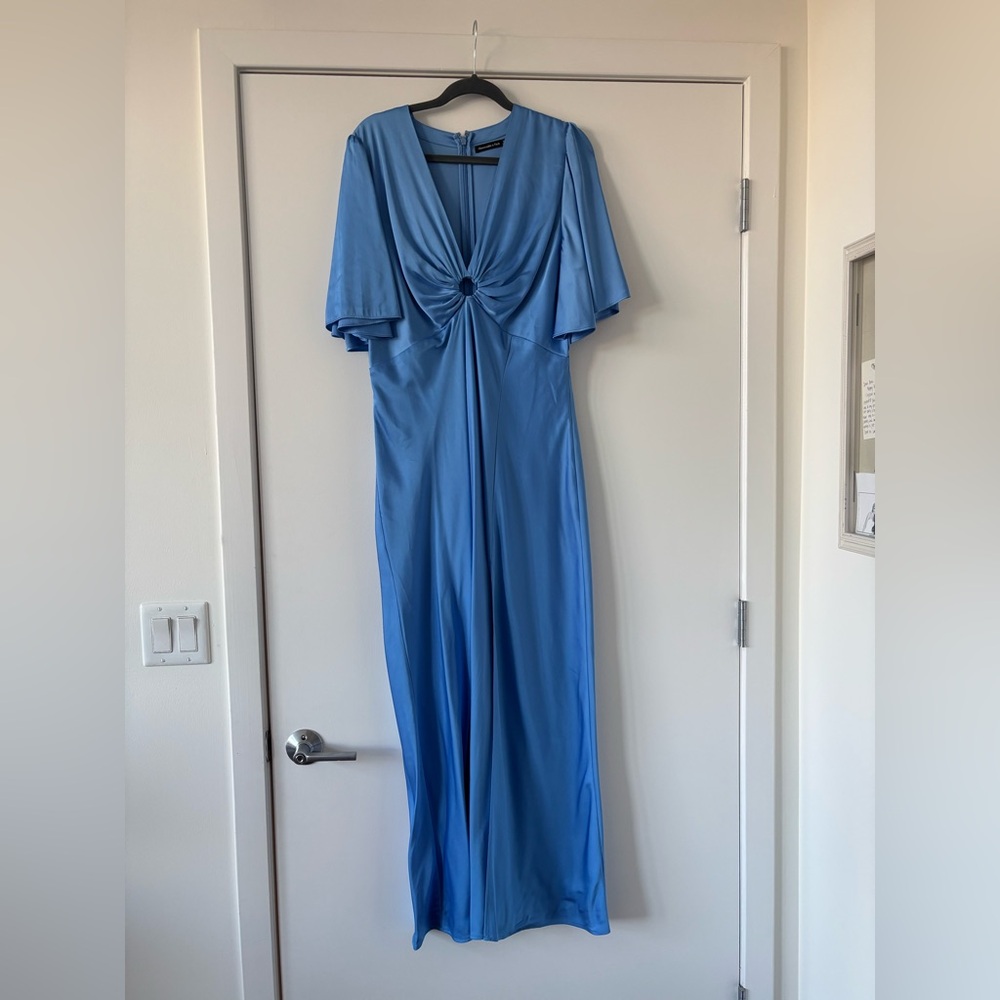 Abercrombie & Fitch Blue Formal Flutter Sleeve Dress with Knee-High Slit